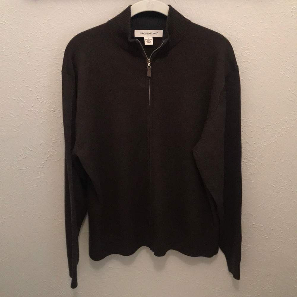 Pronto-Uomo Men’s Sweater - L / Brown / Full ZIP